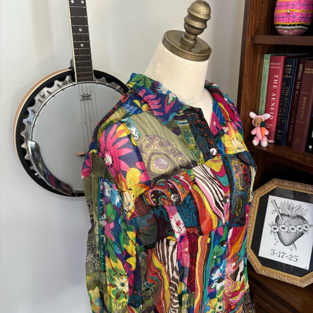 Y2K Chicos Silk Unique Abstract Patchwork Boho Ch… - image 3